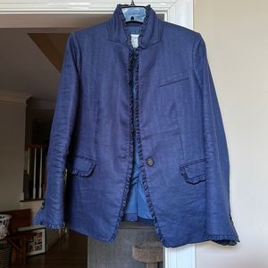J.Crew Navy Linen Blazer with Ruffle Detail, Women’s size 10
